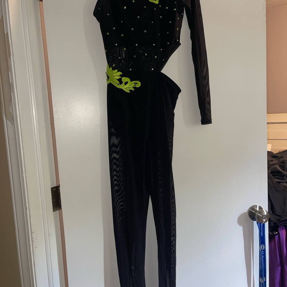 Dance Costume, Black Jumpsuit, Custom Rhinestone and Appliqué